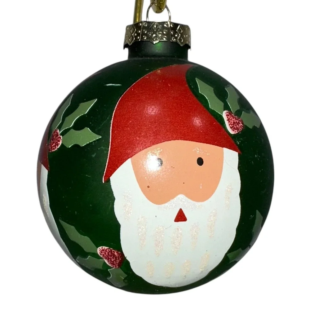 Vintage Set Of‎ 5 Green Christmas Ornaments Snowman Santa Soldier Glass Balls